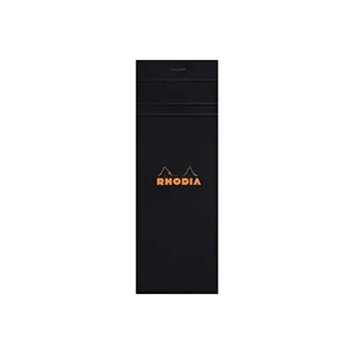 Imagen de Rhodia Bloc de notas grapado y microperforado, DIN A5, 14,8 x 21 cm, 150 hojas, 80 g, cuadrícula naranja, 4 unidades, color negro 7,4 12 cm
