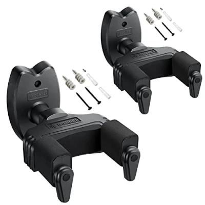 Imagen de Donner Paquete de 2 colgadores pared para guitarra con bloqueo automático eléctrica acústica, bajo y mandolina, negro