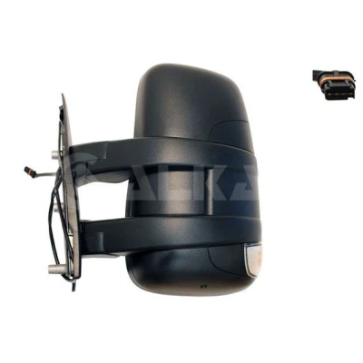 Imagen de espejo retrovisor Alkar 9201249 izquierda manual con gran angular, brazo corto de espejo, convexo para vehíc. volante a la