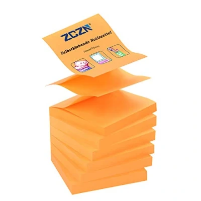 Imagen de ZCZN Z Notes, 6 bloques de notas adhesivas, adhesivas 76 x mm, 80 hojas por bloque, autoadhesivas 480 hojas, naranja neón