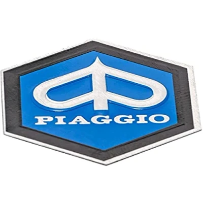 Imagen de Escudo «Piaggio» Hexagonal En Cascada De Aluminio, Autoadhesivo 31X36 Mm para Vespa Px T5, Etc.
