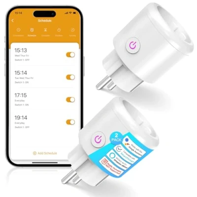 Imagen de SURFOU Mini Enchufe Inteligente Wi Fi con Energético Consumo Electrico, Programar el Encendido/Apagado, Ahorro Energía, Smart Plug Compatible Alexa, Google y SmartThings, No Necesita HUB, 2 Pack
