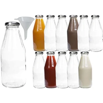 Imagen de mikken 12 botellas de cristal 500 ml, con tapón rosca plateado, incluye embudo