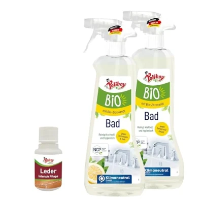 Imagen de Limpiador de baño ecológico Polliboy, disuelve la cal, suciedad y las manchas agua, aroma a limón, vegano, 2 x 500 ml, con muestra producto, fabricado en Alemania