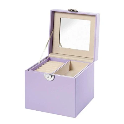 Imagen de Clauss BC 10050 Joyero con espejo en la tapa, piel sintética, terciopelo, 15 x cm, color morado
