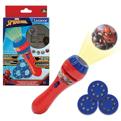 Imagen de Lexibook Spiderman, Marvel Linterna de bolsillo con proyector 3 discos y 24 imágenes LTC050SP, color rojo, azul
