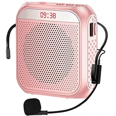 Imagen de Amplificador Voz Portátil para Profesor, 2200mAh Recargable Altavoz Microfono Sistema PA Auricular Micrófono con Guia Turistico, Profesores, Reunión, Yoga, Aula (Rosa)