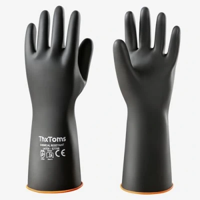 Imagen de ThxToms Guantes de Goma Resistentes a Productos Químicos, Látex Duraderos, ácidos Fuertes, Lejías y Aceite, Negro, 14&quot;