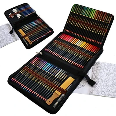 Imagen de lápiz de colores profesional, 96 lápices acuarelables y dibujo con accesorios tallados para colorear dibujo, ideal artistas principiantes, adultos niños