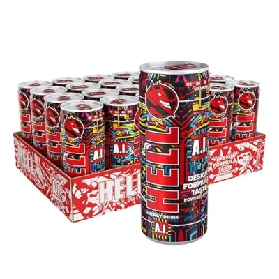 Imagen de A.I. Energy Drink 32 mg/100 ml Cafeína Vitaminas B3, B5, B6, B12 Sin Conservantes Empaque Ecológico 24 x 250ml Compatible con HELL