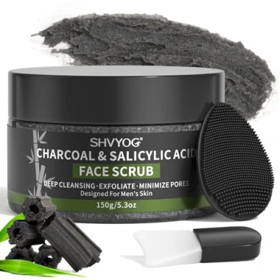 Imagen de Exfoliante Facial Para Hombres, con Ácido Salicílico y Carbón de Bambú, Mejora los Puntos Negros, el Acné, Poros Dilatados, Limpieza, Cuidado Previo al Afeitado Hombres
