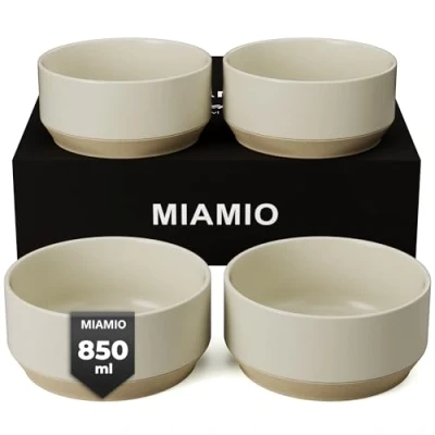 Imagen de MIAMIO Juego de 4 Cuencos/Juego Cuencos Cerámica (850 ml) para Pasta, Ramen, Cereales, Ensalada Lavavajillas y Microondas Colección Sierra