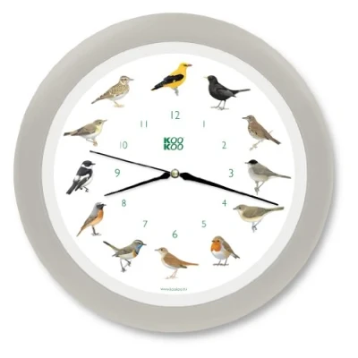 Imagen de KOOKOO Singvögel Quartz Seda Gris, Reloj de Pared con 12 pájaros cantores, nativos, grabaciones Originales la Naturaleza
