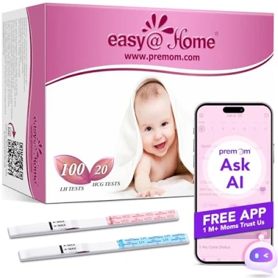 Imagen de Easy@Home 100 Test de Ovulación y 20 Embarazo Alta Sensibilidad, Kits Pruebas LH Fertilidad, Resultados Precisos con la App Premom