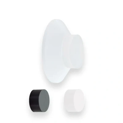 Imagen de Evi Herrajes Tope para Puerta Adhesivo Colocación en Pared 35x15mm Acero Inoxidable Lacado Blanco Forma cónica Dos Gomas Incluidas Instalación Adhesiva o Tornillo