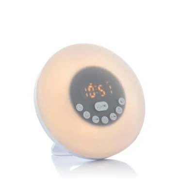 Imagen de InnovaGoods® despertador simulador de amanecer, digital 12 sonidos predefinidos, luz natural, reloj Radio, control táctil, 3 modos iluminación, 6 colores