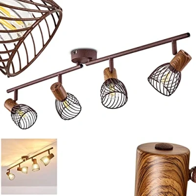 Imagen de lámpara de techo Arjen, metal/madera en óxido/marrón, 4 llamas, con focos regulables, x casquillo E14, spot diseño retro/vintage, sin bombilla(s)