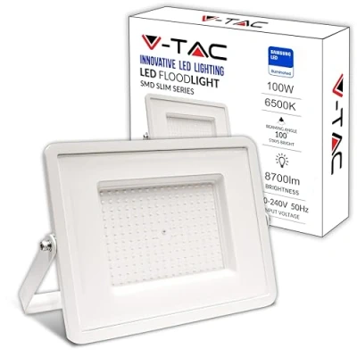 Imagen de V TAC Foco LED Exterior 100W Blanco [Altas Prestaciones] 8700 Lumen IP65 Proyector en Aluminio para Hogar, Jardín, Patio, Parque Garaje Resistente Agua Faros Luz Frío