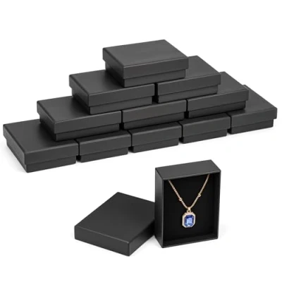 Imagen de Kurtzy Cajitas Regalo para Joyas Papel Negro con Ventana (Pack de 12) 9 x 7 3 cm Caja Mate Insertos Espuma Cajas Joyería Pulsera, Pendientes, Collares y Anillos Pequeñas