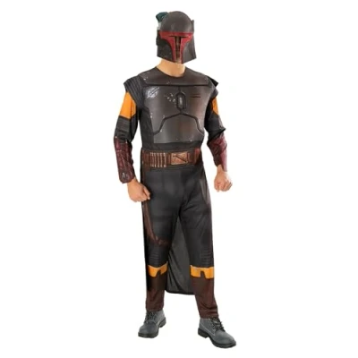 Imagen de Rubies Disfraz Boba Fett Deluxe para hombre, Jumpsuit impreso con secciones 3D, capa adjunta y máscara. Oficial Star Wars, Carnaval, Navidad, Cumpleaños, Fiestas Halloween.