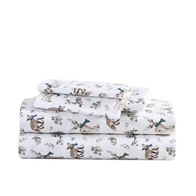 Imagen de Eddie Bauer Sábanas Queen, Juego de Ropa Cama Franela algodón, Cepillado para Mayor suavidad, decoración acogedora del hogar (Amigos Bosque, Queen)