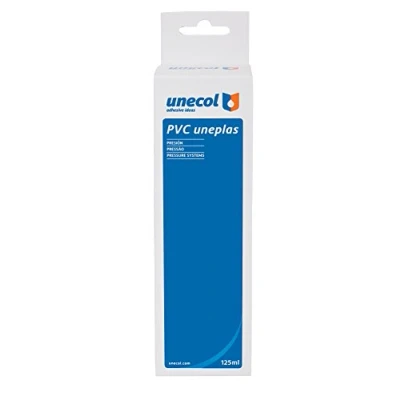 Imagen de Unecol PVC Uneplas Adhesivo especial para tubería (tubo de aluminio, estuche colgador, 125 ml) color transparente