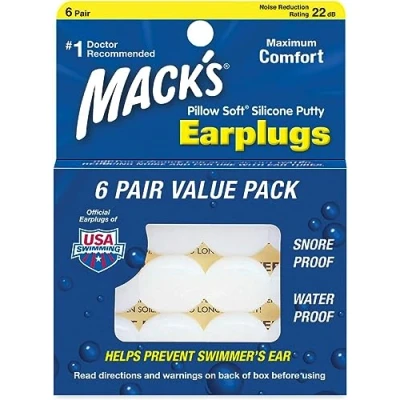 Imagen de Macks Pillow Tapones para los oídos de silicona moldeable suave, 6 pares x 3 (18 pares)