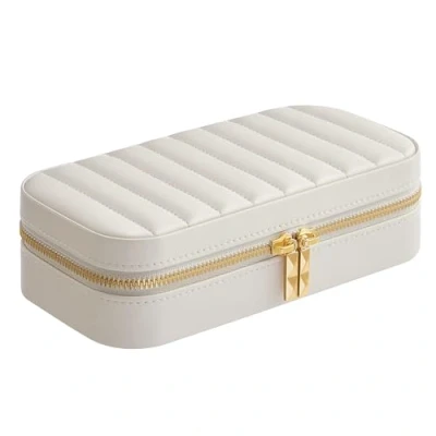 Imagen de SONGMICS HOME ANAH Colección Joyero de Viaje, Estuche Pequeño para Joyas con Espejo, 10,5 x 20,5 6 cm, Superficie PU Costuras, Portátil, Cremalleras, Idea Regalo, Blanco Nube JBC180W01