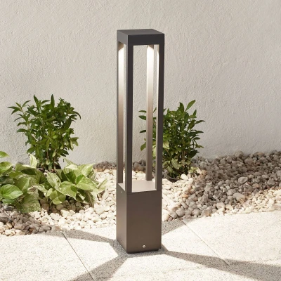 Imagen de Faro Barcelona 70753 AGRA Baliza (bombilla incluida) LED, 6W, aluminio inyectado y cristal transparente, color gris