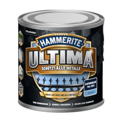 Imagen de HAMMERITE Pintura protectora para metales Ultimate GLZ azul zafiro RAL5003 250 ml
