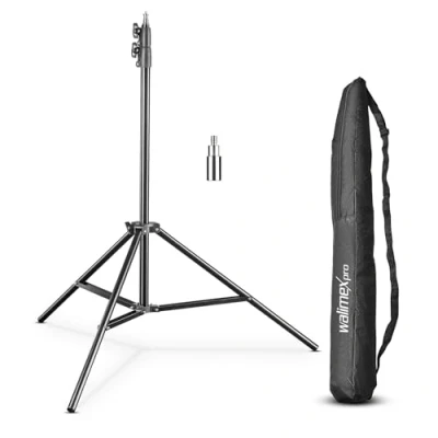 Imagen de Walimex pro FT 8051 Soporte de luz 260cm Trípode con amortiguador muelle, altura máxima 260 cm, carga 5 kg, aluminio, para estudio fotográfico al aire libre, bolsa y adaptador