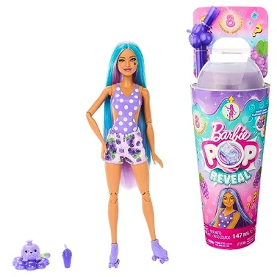 Imagen de Barbie Pop! Reveal Serie Frutas Uvas Muñeca Que Revela Sus Colores con Vaso, Incluye Ropa, Mascotas y Accesorios Sorpresa, Juguete +3 años (Mattel HNW44)