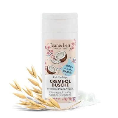 Imagen de Jean&amp;Len Gel de ducha en crema nutritivo con aceite coco y leche avena, un práctico tamaño viaje, protege la piel contra sequedad, sin parabenos ni siliconas, 50 ml