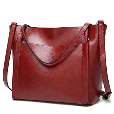 Imagen de Coolives Bolso Tote Cubo para Mujer en Cuero de la PU Vino rojo