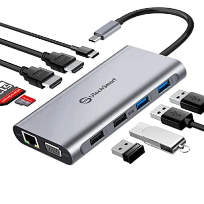 Imagen de Hub USB C, UtechSmart 11 en 1 Docking Station Adaptador Tipo C de Triple Pantalla con 2 4K HDMI, VGA, 100W PD, Lector Tarjetas SD TF, 4 Puertos Compatible MacBook, Dispositivos