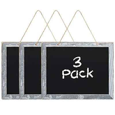 Imagen de BELLE VOUS Pack de 3 Pizarras Pequeñas Tiza Carteles con Marco Mini Madera para Colgar Pizarra Negra Borrable Una Cara Cartel Bodas, Cumpleaños, Fiestas y Eventos