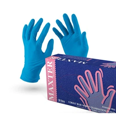 Imagen de VENSALUD Guantes de nitrilo desechables caja sin polvo con 100 guantes. Color: azul (M), BHRE999975,