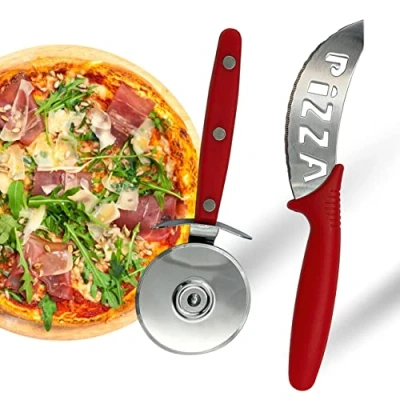 Imagen de D’Emilia Set Corta Pizza Profesional de Uso Versátil hecho con Acero Inoxidable para Cocina, Incluye Cuchillo Curvo Dientes y Rueda Afilada 6 cm diámetro