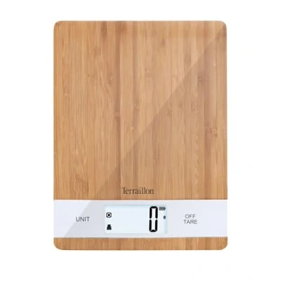 Imagen de Terrailon Báscula de cocina BAMBOO USB recargable por USB, apagado automático, función tara y conversión líquida, alcance 5 kg, bambú BAMBÚ