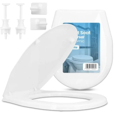 Imagen de Tapa Asiento WC Universal Cubierta Blanca Ovalada Inodoro Montaje Fácil Limpieza Sencilla Diseño Ergonómico