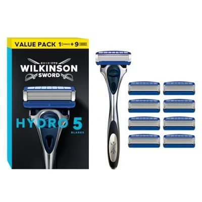 Imagen de Wilkinson Sword Hydro 5 Skin Protection Regular Maquinilla de Afeitar Hojas con 9 Recambios Banda Lubricante Enriquecida Pro Vitamina B5, Compatible para Cualquier