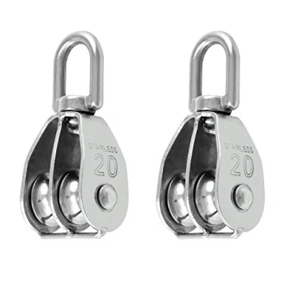 Imagen de QWORK® 2 Piezas M20 Bloque de Polea Doble, Poleas para Cuerda Acero Inoxidable 304 con Gancho Giratorio