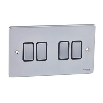 Imagen de Schneider Electric GU1542BBC Interruptor de Placa Perfil bajo, 4 Bandas, 2 vías, 16AX, Metal, Cromo Cepillado con Inserto Negro