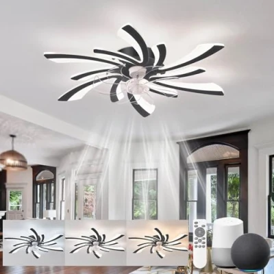 Imagen de Lampara Ventilador Techo Silencioso Compatible con Alexa y Google Assistant, 78cm Ventiladores de Luz Dormitorio, Motor Dc, Función Memoria Temporizador Lamparas Ventilador, Negro