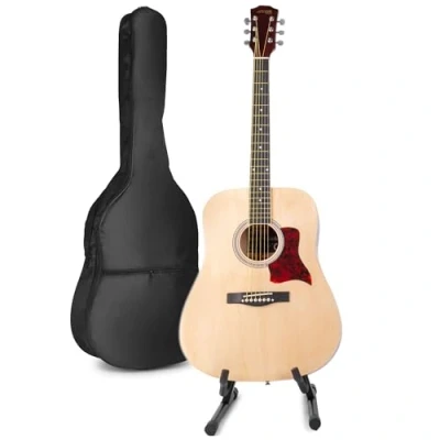 Imagen de MAX SoloJam Set de Inicio para Guitarra Acústica Occidental Tilo, Mástil Arce, Incluye Afinador, Bolsa, Púas, Correa, Cuerdas Repuesto y Soporte, Ideal Principiantes