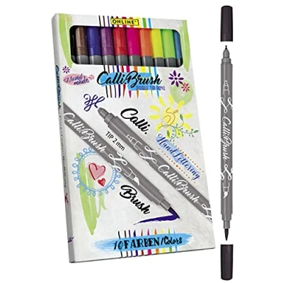 Imagen de Online Calli.Brush Juego de 10 pinceles caligrafía con punta y pincel para diarios, acuarelas, caja regalo