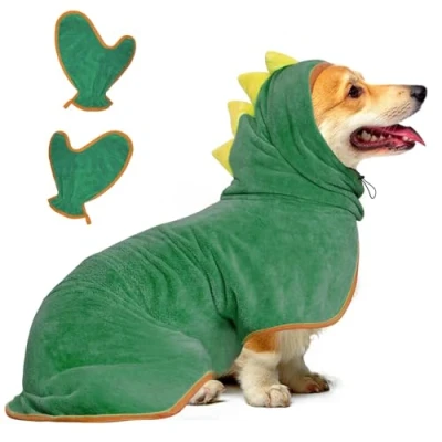 Imagen de Bibykivn albornoz para perros, estanqueidad ajustable, con cierre de velcro, perros secado rápido medianos/grandes (verde, S)