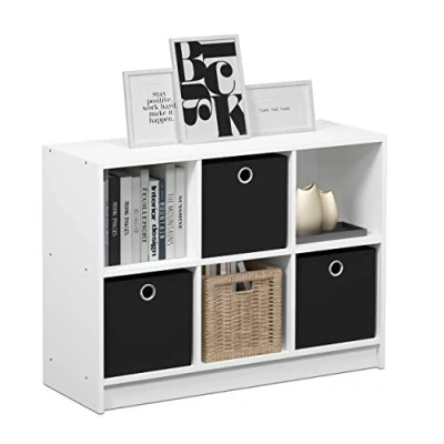 Imagen de Furinno Librería Básica 3X2 con Compartimentos, Blanco / Negro, 99940Wh BK