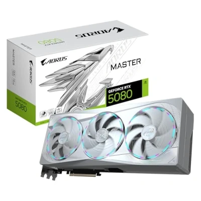Imagen de Gigabyte AORUS GeForce RTX 5080 Master ICE 16G Tarjeta Gráfica 16GB GDDR7, 256 bits, PCI E 5.0, 2805MHz Core Clock, 3 x DP 2.1a, 1 HDMI 2.1b, NVIDIA DLSS 4, GV N5080AORUSM 16GD
