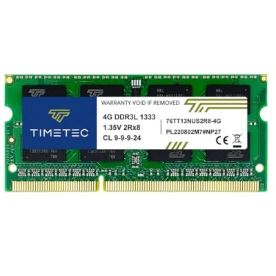 Imagen de Timetec 4GB DDR3L 1333MHz PC3 10600 Non ECC Unbuffered 1.35V CL9 2Rx8 Dual Rank 204 Pin SODIMM Laptop PC Memoria RAM Módulo Actualización
